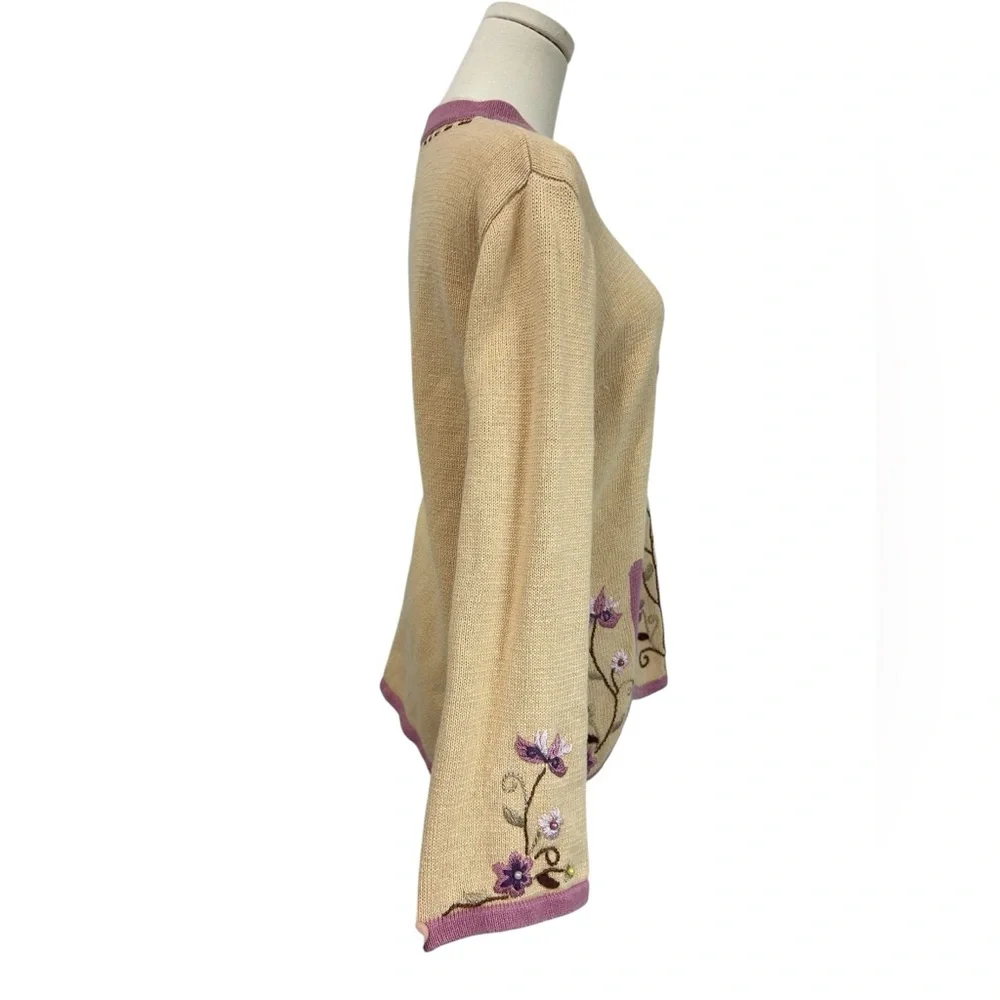 Storybook Knits Irresistible Floral Sweater Zip Neck Nordic Beige Sz Small Vtg - Picture 2 of 12